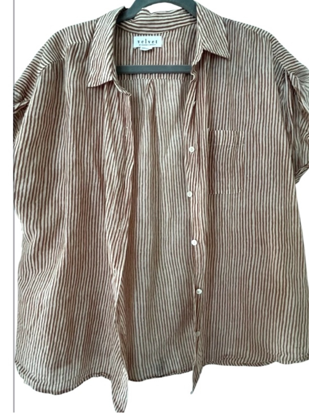 Velvet Lightweight Striped Shirt In Light Brown Sz Large